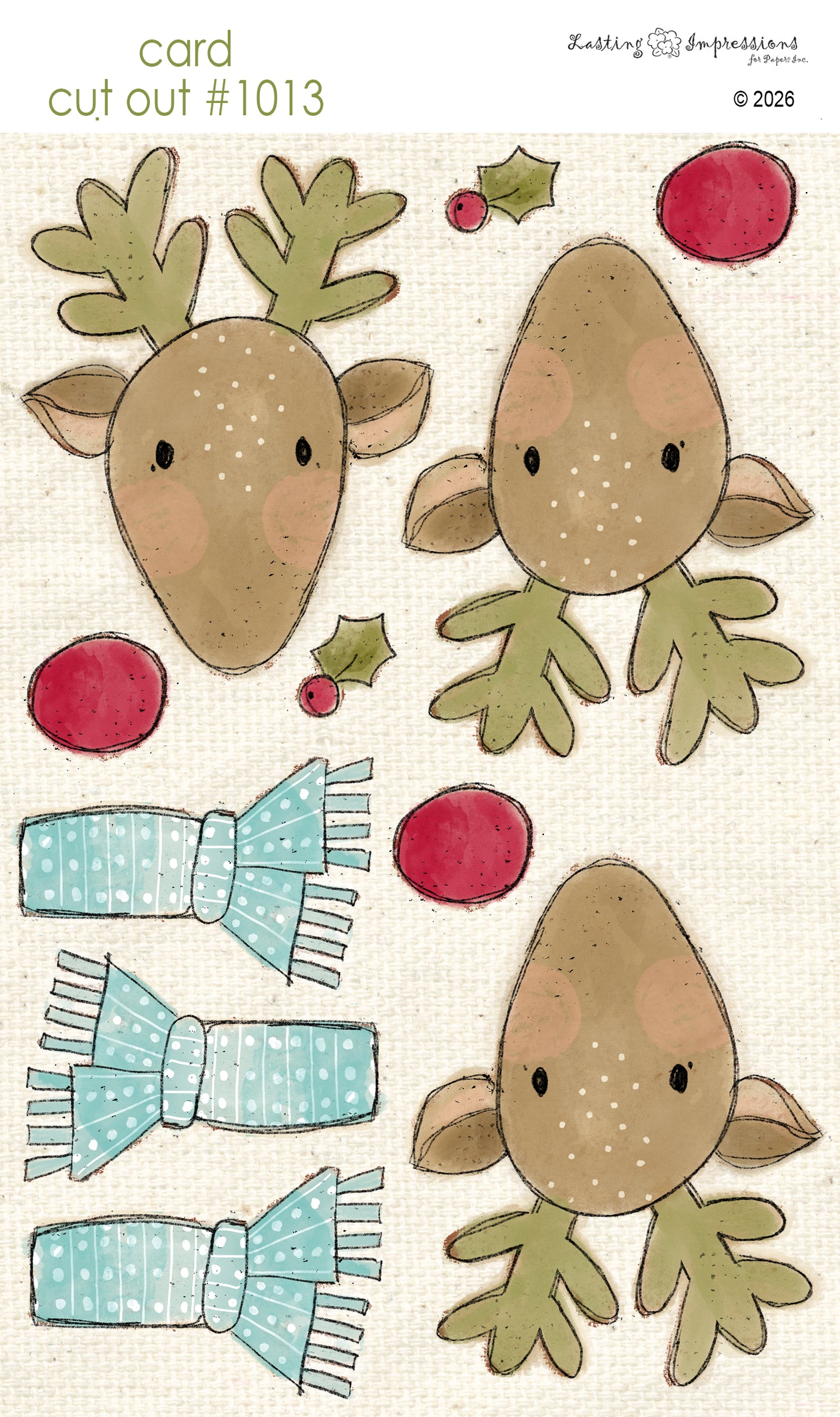 CCO 1013 Card Cut Out 1013 Rudolph with Sea Foam Scarf