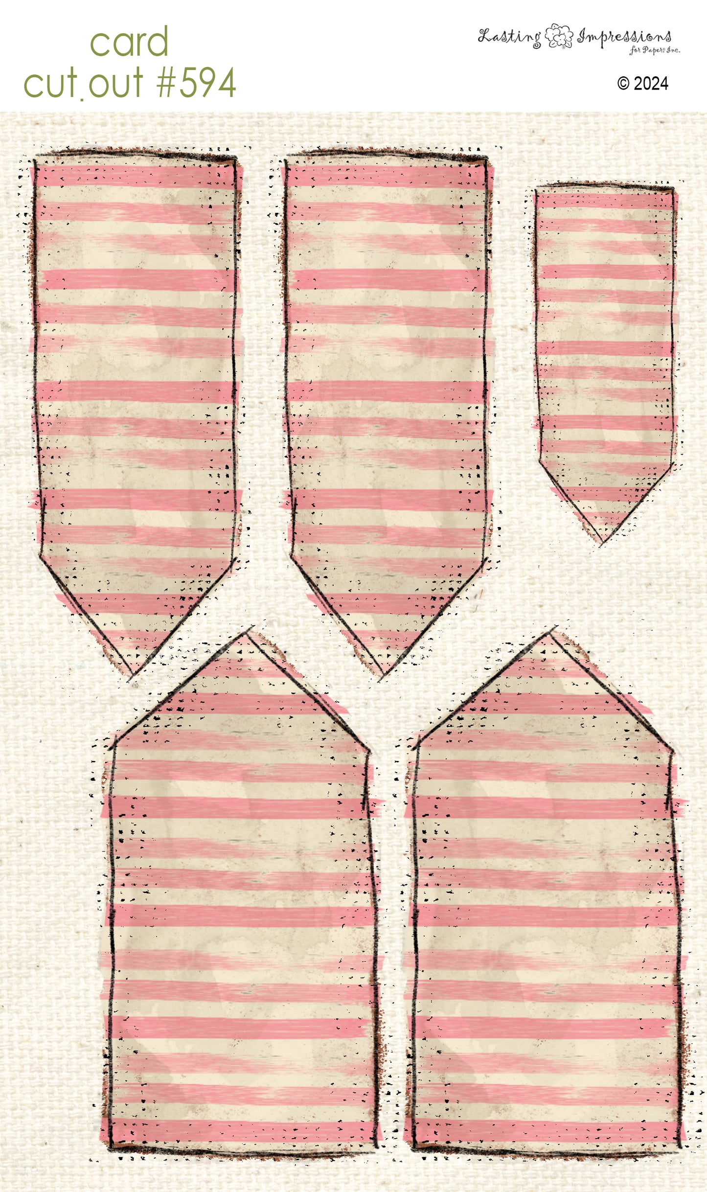 CCO 594 Card Cut Out # 594 Pink Cosmos Striped Tags