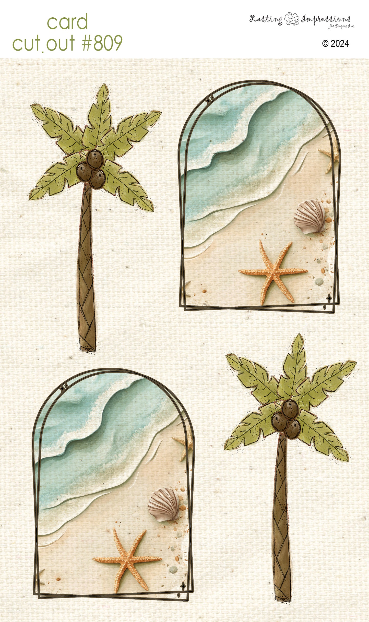 CCO 809 Card Cut Out # 809 On the Beach Palm Tree & Waves