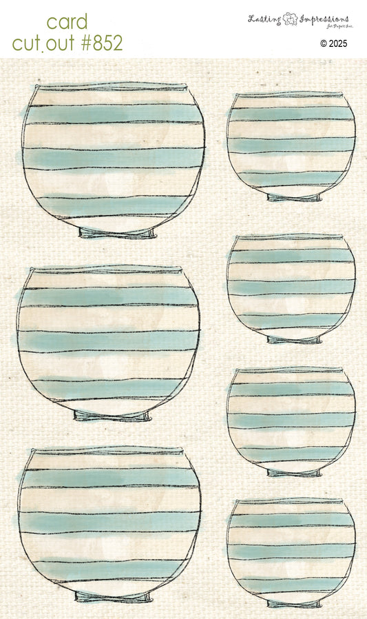 CCO 852 Card Cut Out # 852 Sea Foam Striped Bowl
