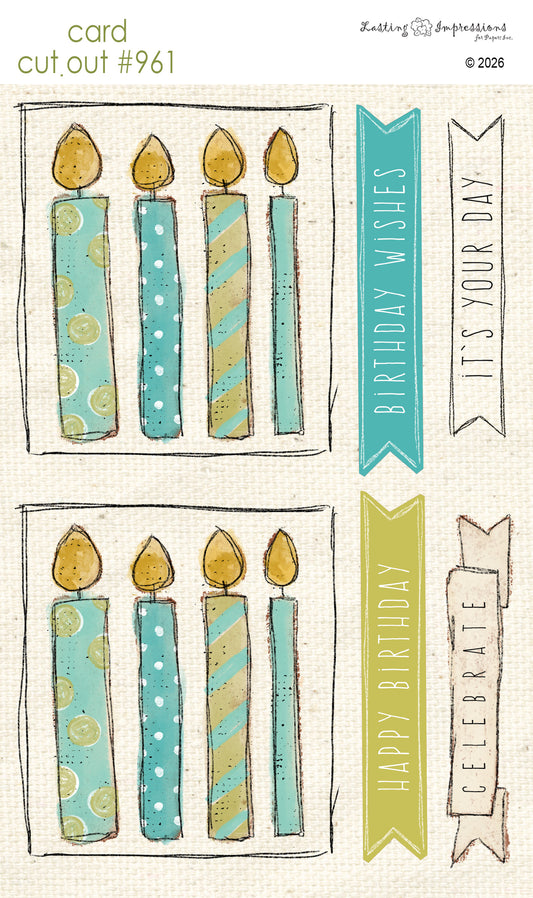 CCO 961 Card Cut Out 961 Sea Foam and Blue Birthday Candles