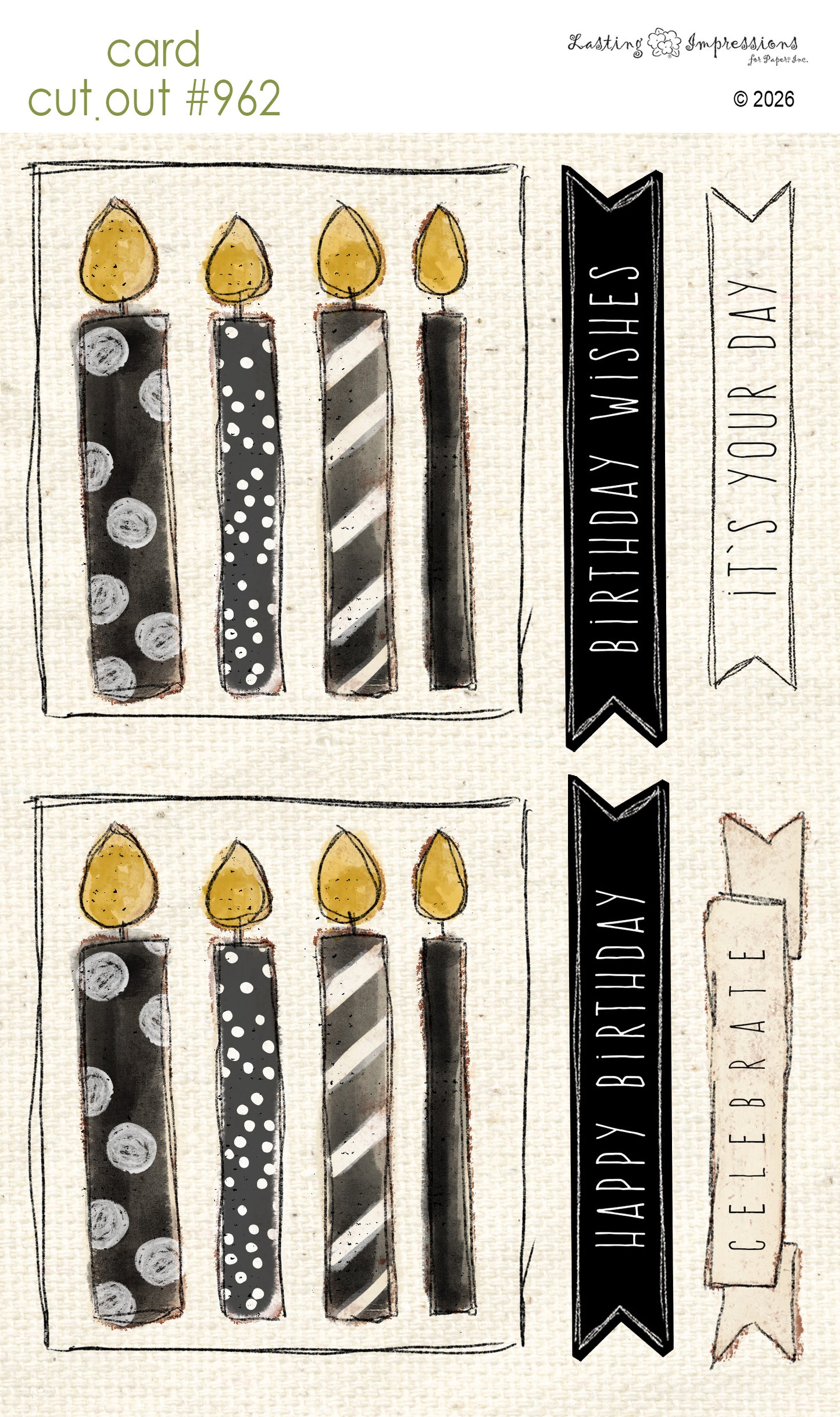 CCO 962 Card Cut Out 962 Black & White Birthday Candles (Copy)