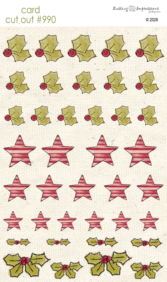 CCO 990 Card Cut Out 990 Christmas Holly & Star Accents