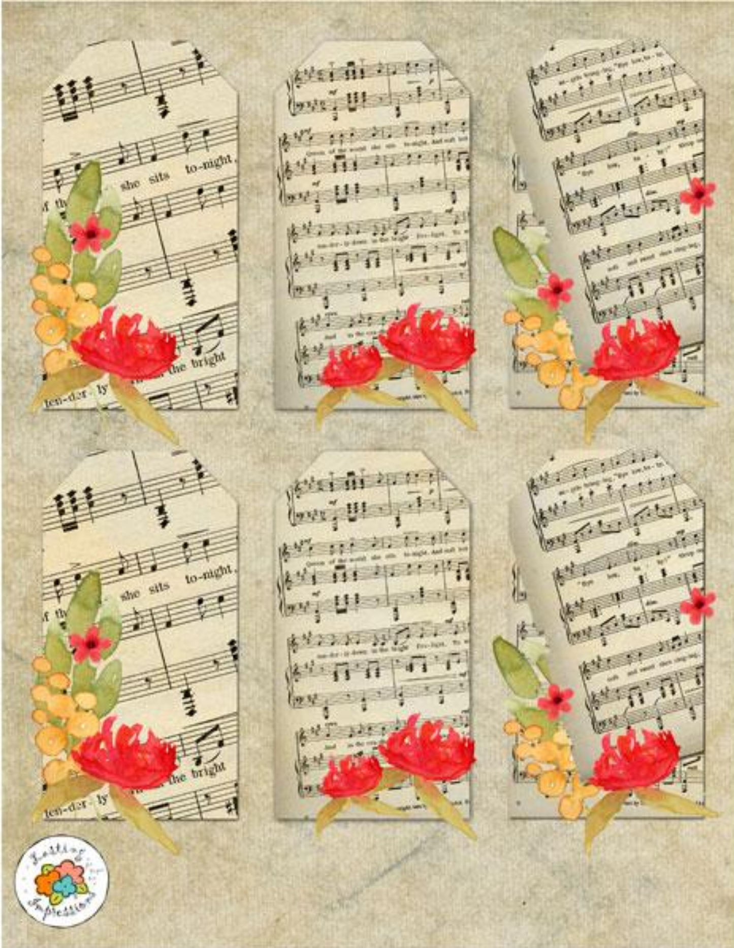 VMWFT8 - Vintage Music Wild Flowers Tags