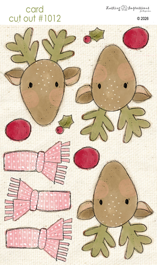CCO 1012 Card Cut Out 1012 Rudolph with Pink Scarf