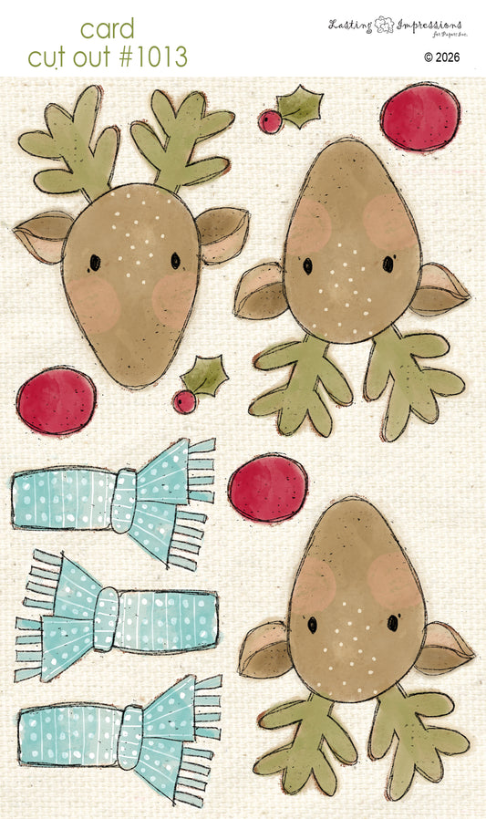 CCO 1013 Card Cut Out 1013 Rudolph with Sea Foam Scarf