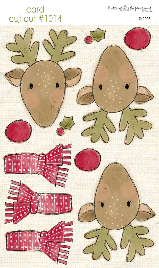 CCO 1014 Card Cut Out 1014 Rudolph with Red Wagon Scarf