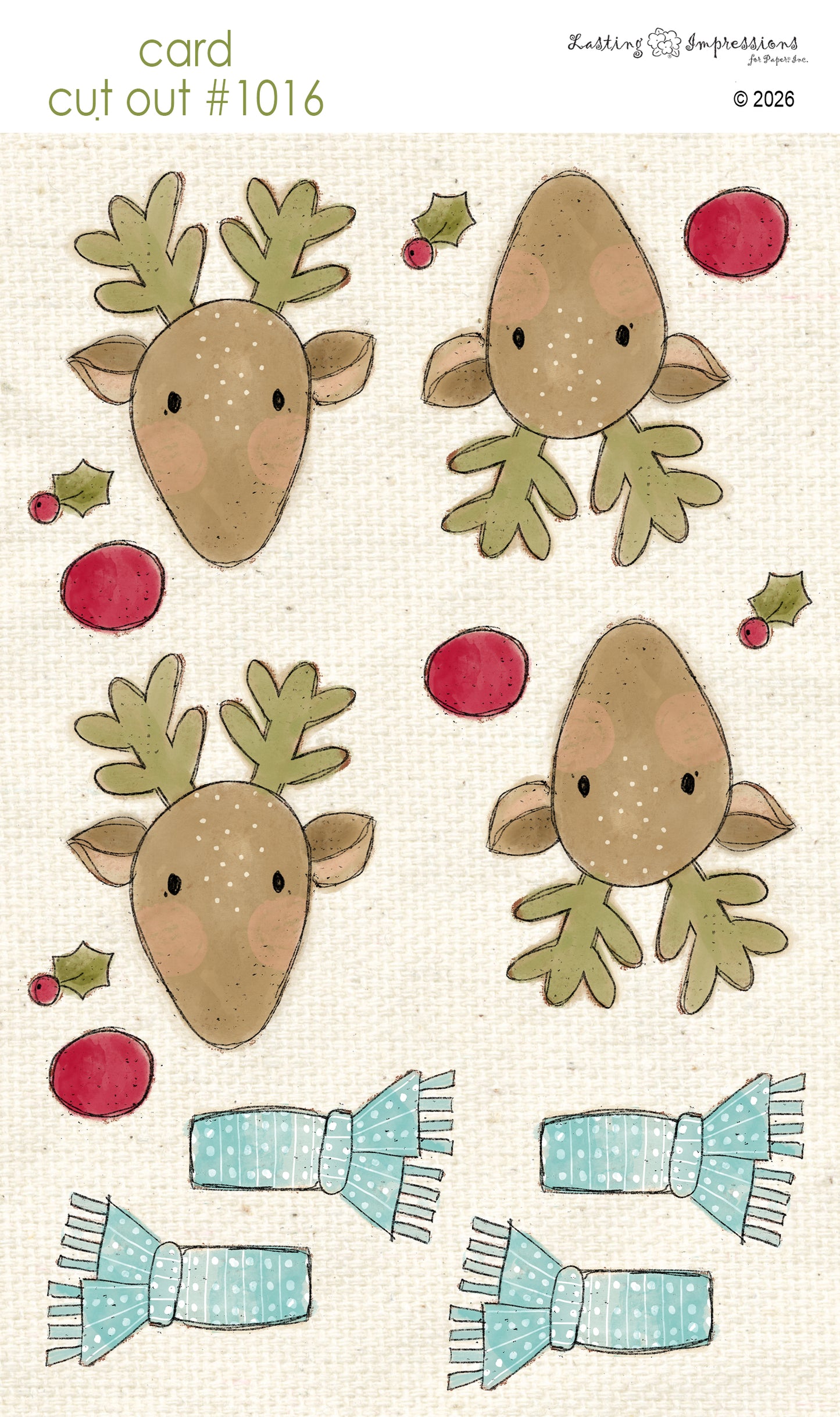 CCO 1016 Card Cut Out 1016 Rudolph with Sea Foam Scarf - Med
