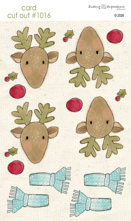 CCO 1016 Card Cut Out 1016 Rudolph with Sea Foam Scarf - Med