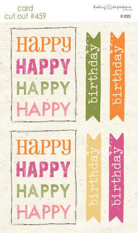 CCO 459 Card Cut Out #459 Happy Happy Happy Birthday - Orange & Pink