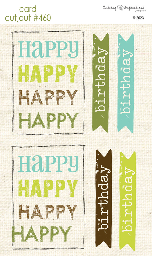 CCO 460 Card Cut Out #460 Happy Happy Happy Birthday - Brown & Blue