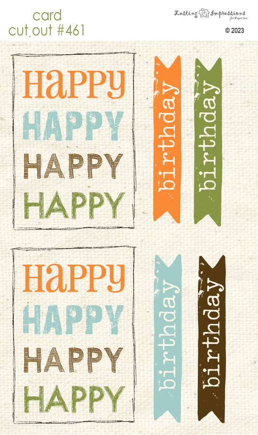 CCO 461 Card Cut Out #461 Happy Happy Happy Birthday - Orange & Blue