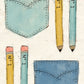 CCO 476 Card Cut Out #476 Blue Pockets with Pencils