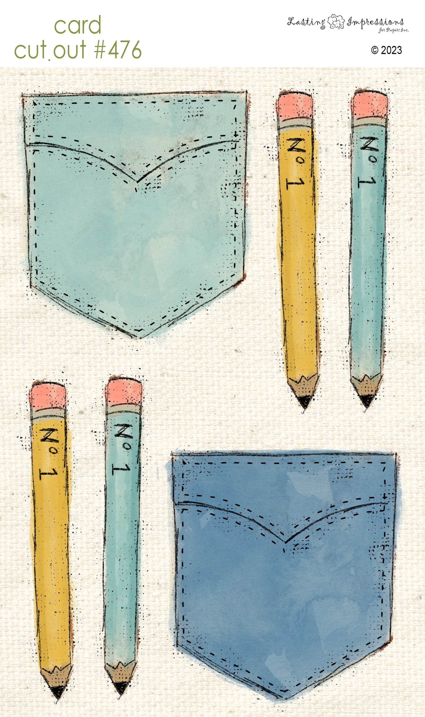 CCO 476 Card Cut Out #476 Blue Pockets with Pencils