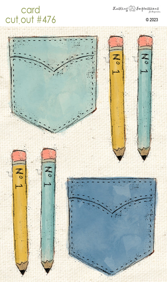 CCO 476 Card Cut Out #476 Blue Pockets with Pencils