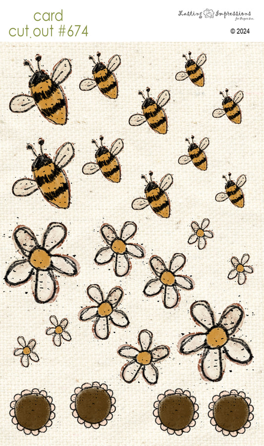 CCO 674 Card Cut Out #674 Bumble Bees & Daisies