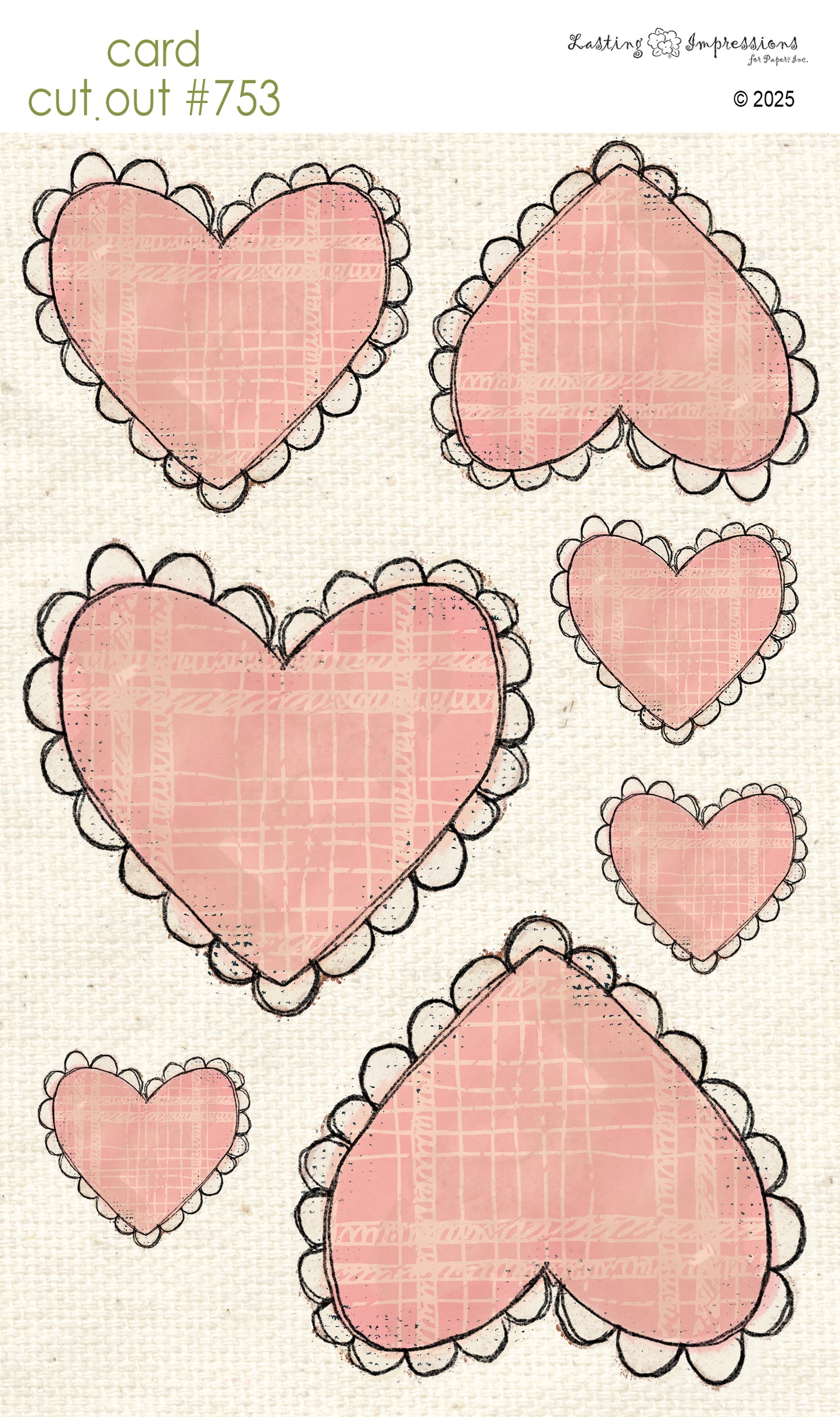 CCO 753 Card Cut Out # 753 Pink Geranium Plaid Hearts