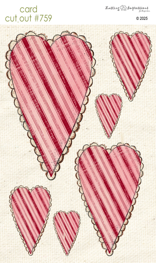 CCO 759 Card Cut Out # 759 Red & Pink Striped Hearts