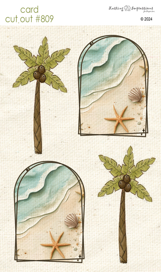CCO 809 Card Cut Out # 809 On the Beach Palm Tree & Waves