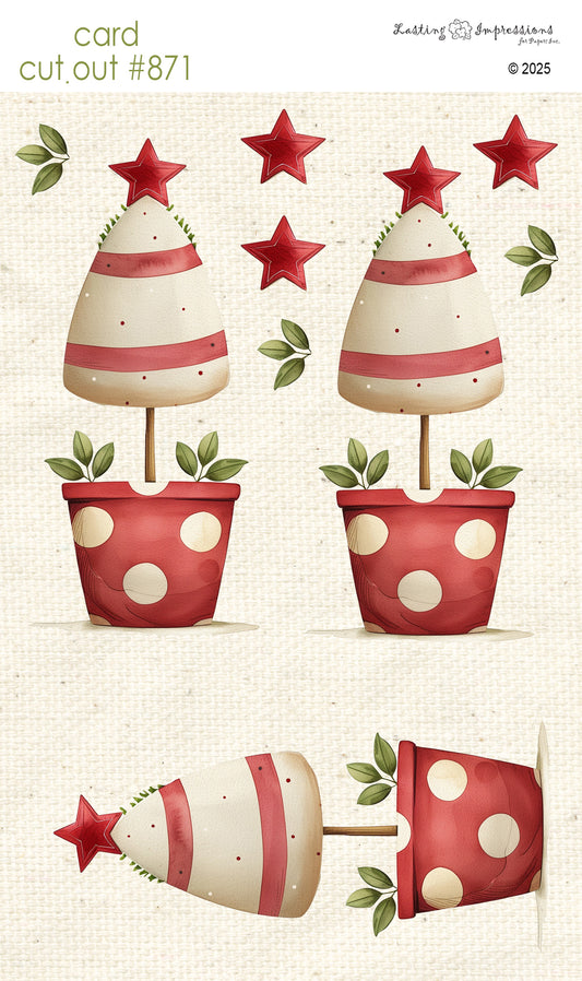 CCO 871 Card Cut Out # 871 White Christmas Tree Topiaries
