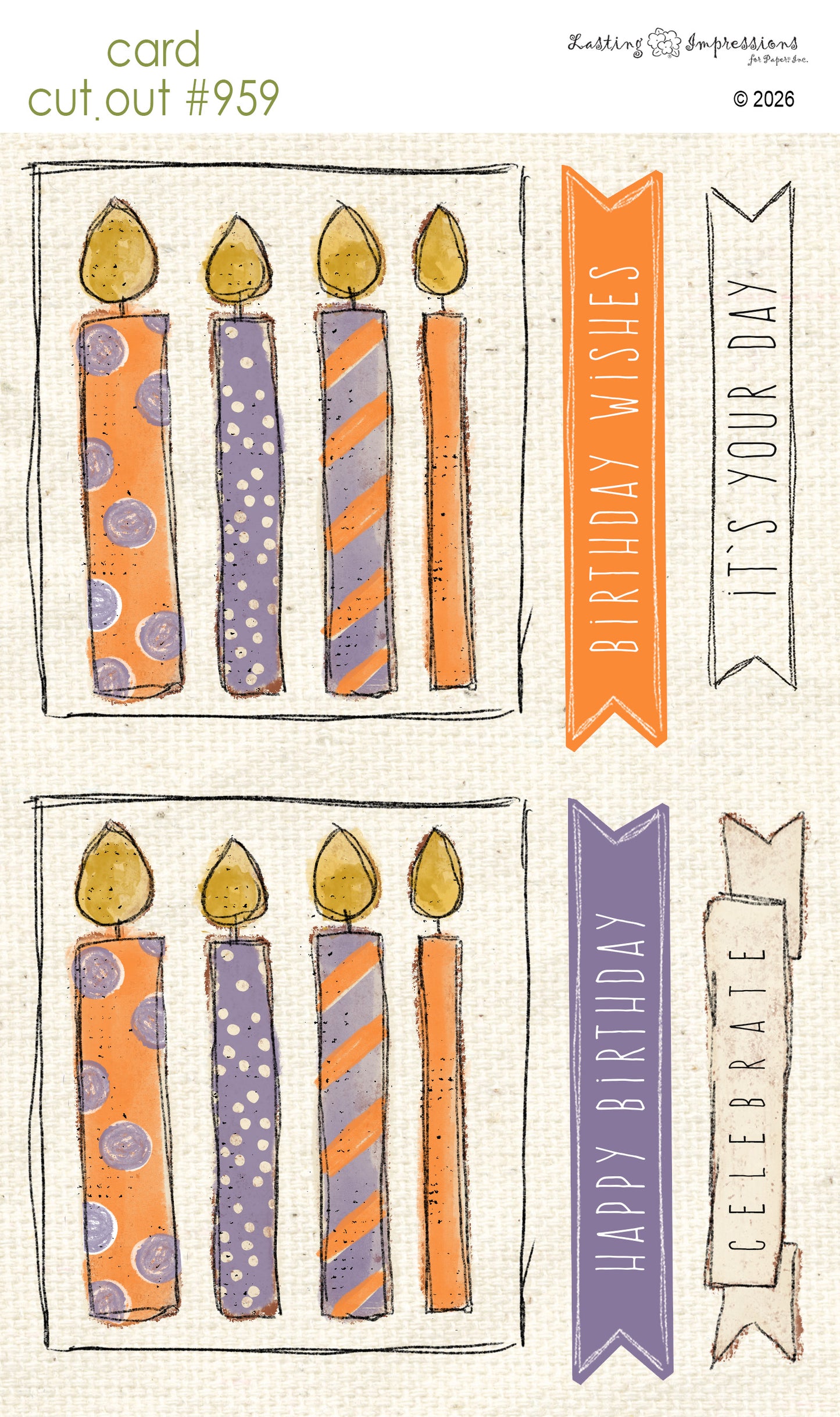 CCO 959 Card Cut Out 959 Purple and Orange Birthday Candles