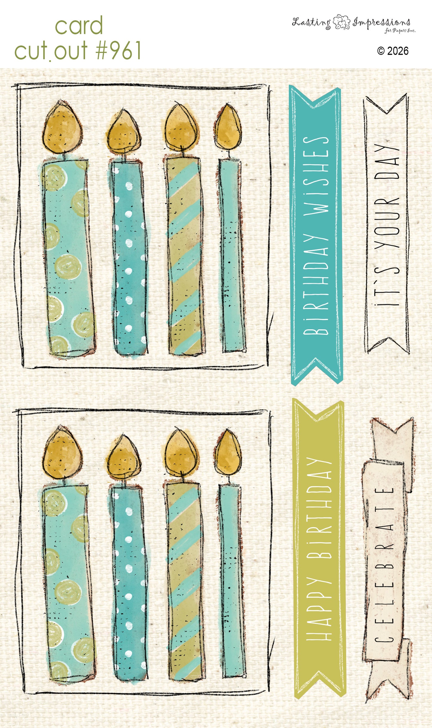 CCO 961 Card Cut Out 961 Sea Foam and Blue Birthday Candles