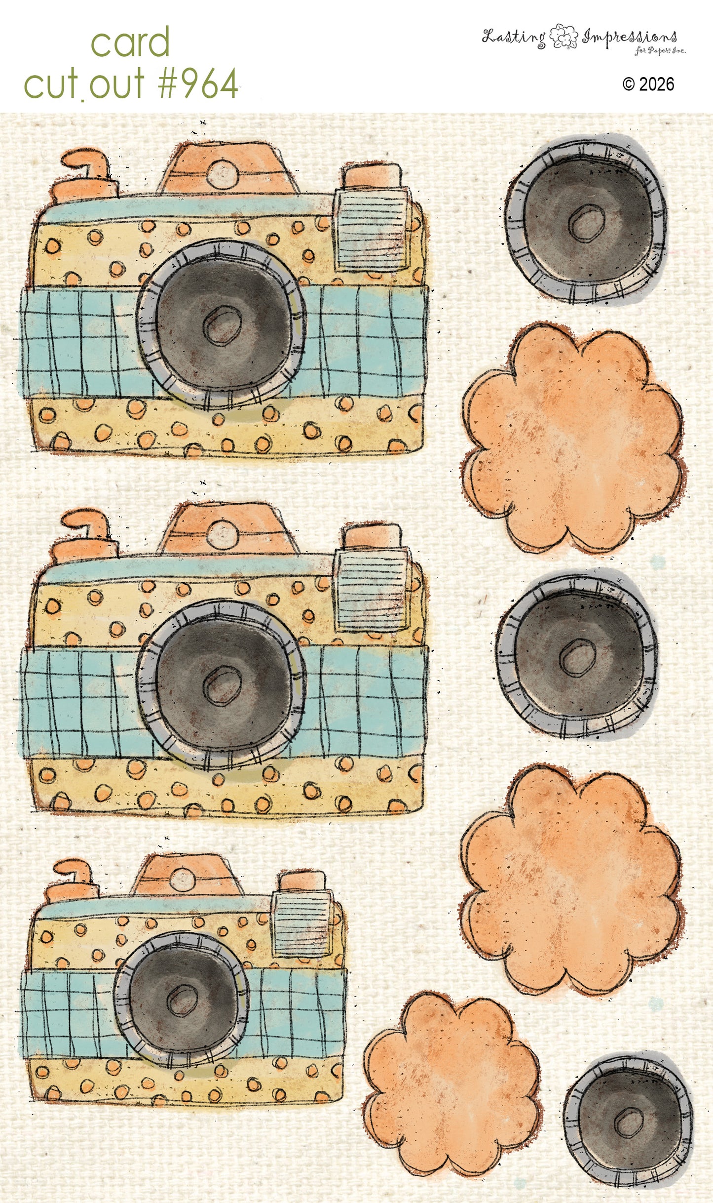 CCO 964 Card Cut Out 964 Blue & Peach Flower Camera