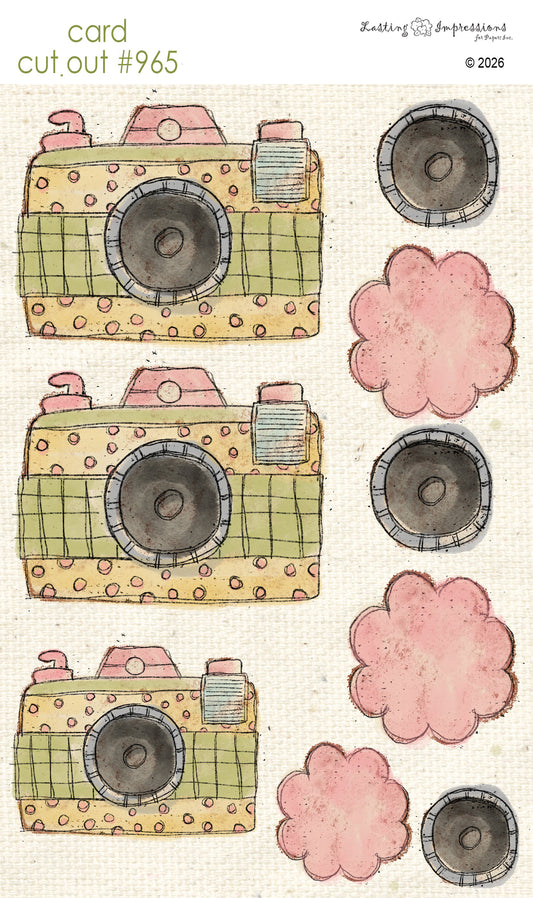 CCO 965  Card Cut Out 965 Pink & Green Flower Camera