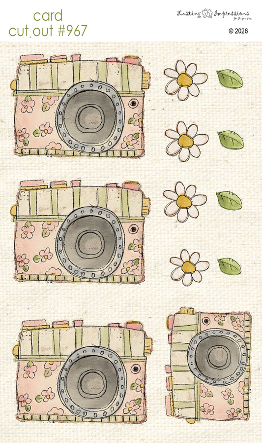 CCO 967 Card Cut Out 967 Pink Flowers & Stripes Camera