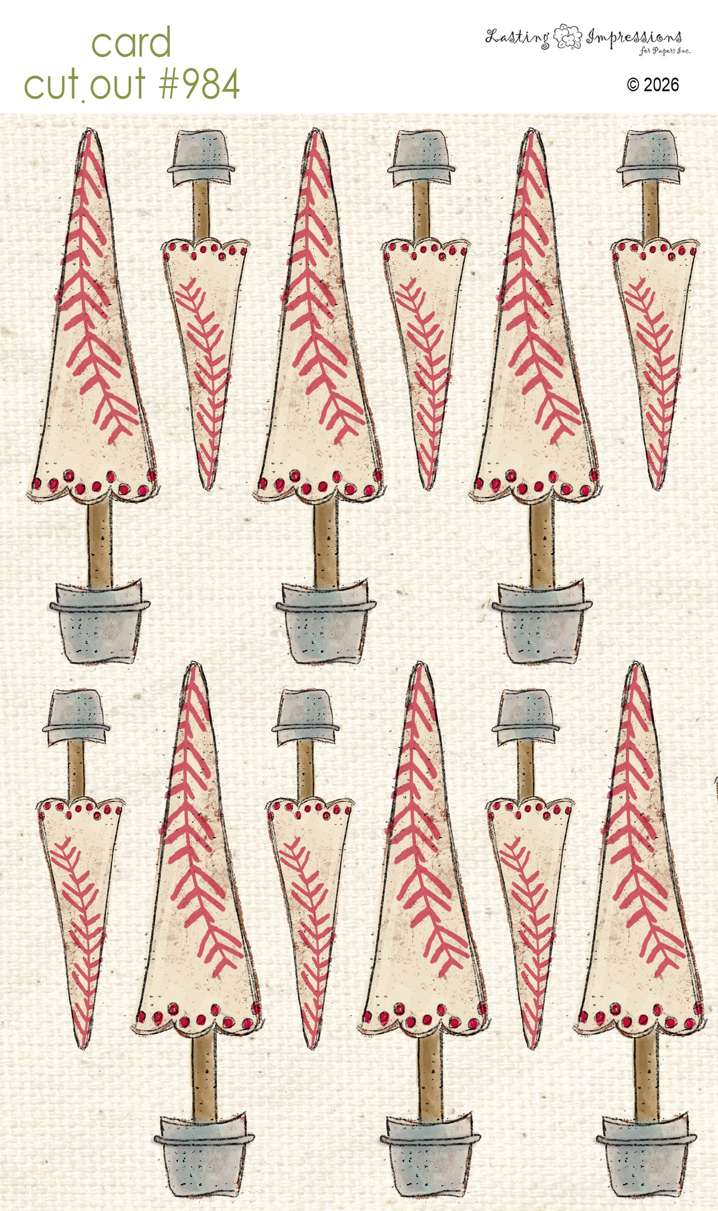 CCO 984 Card Cut Out 984 Red Wagon Cream Tree in a Pot