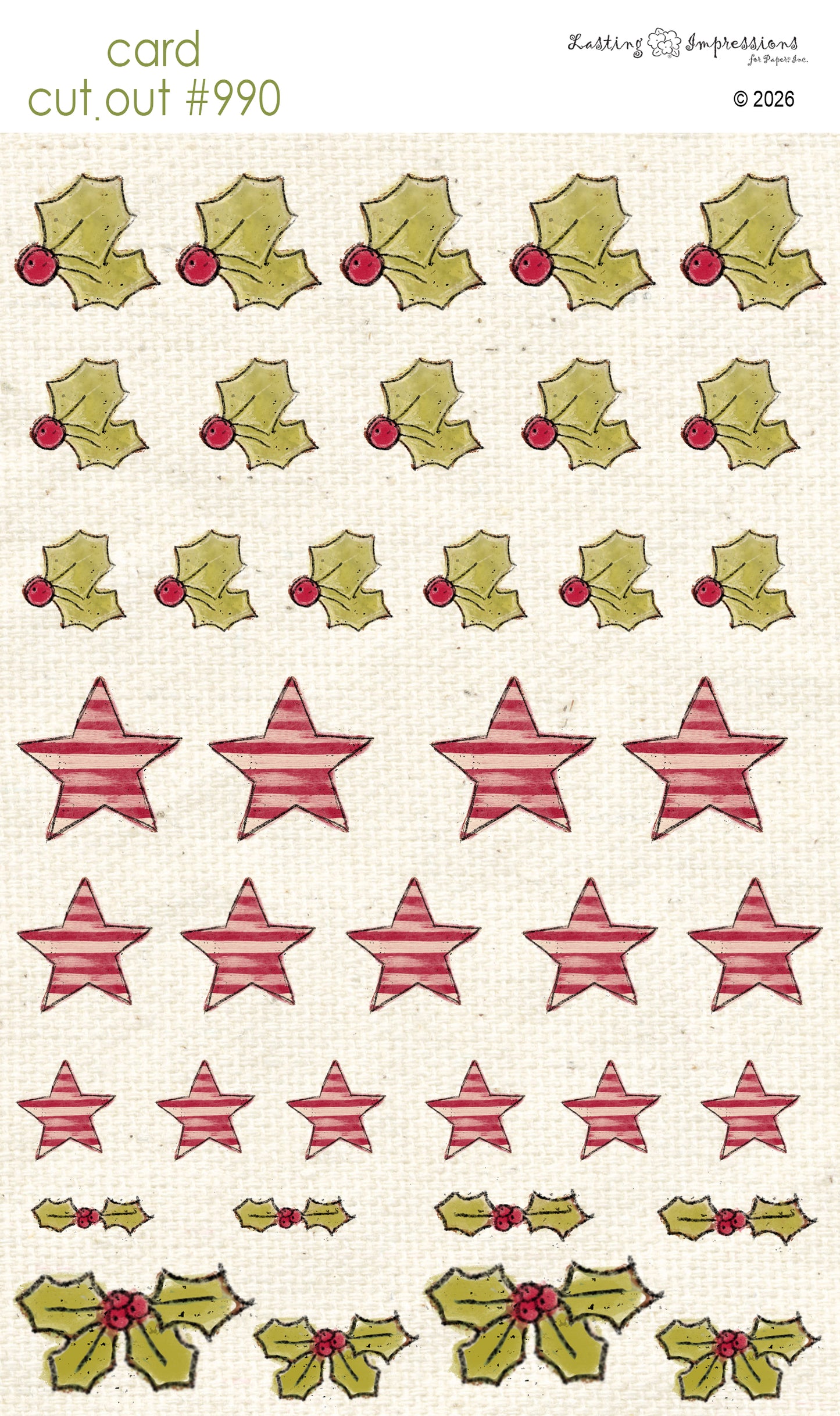 CCO 990 Card Cut Out 990 Christmas Holly & Star Accents