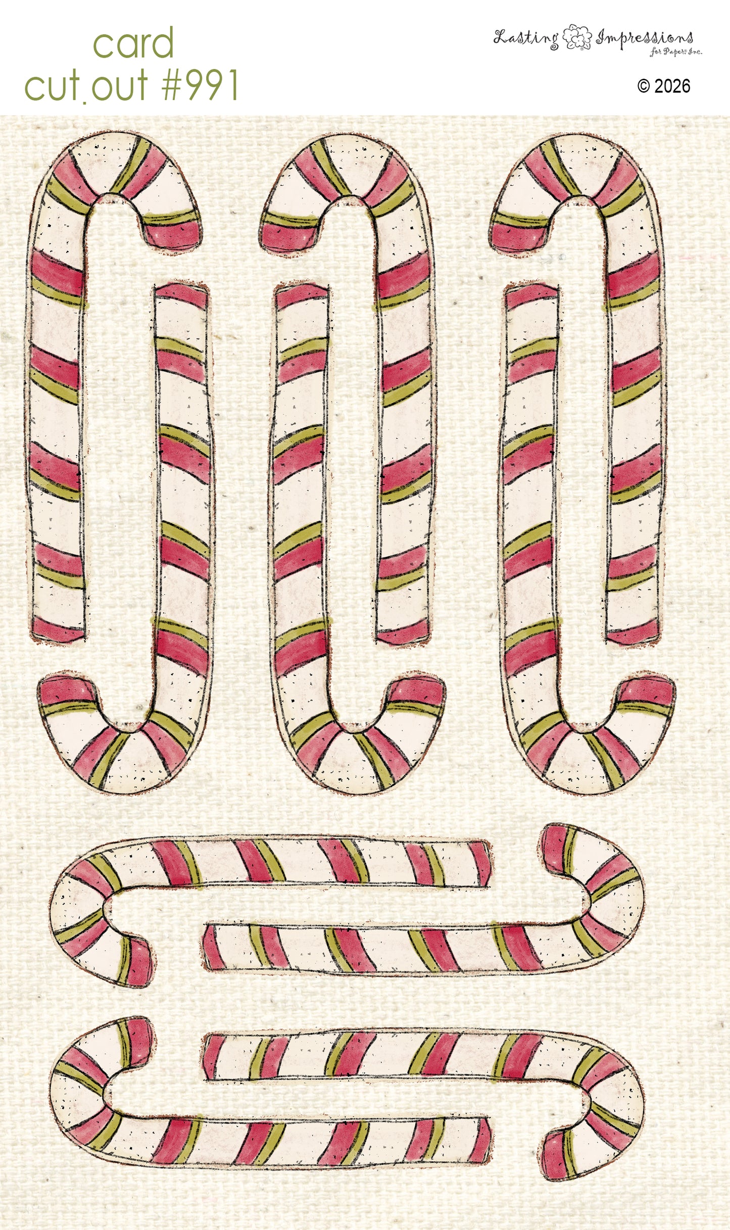 CCO 991 Card Cut Out 991 Cream & Red Wagon Candy Canes