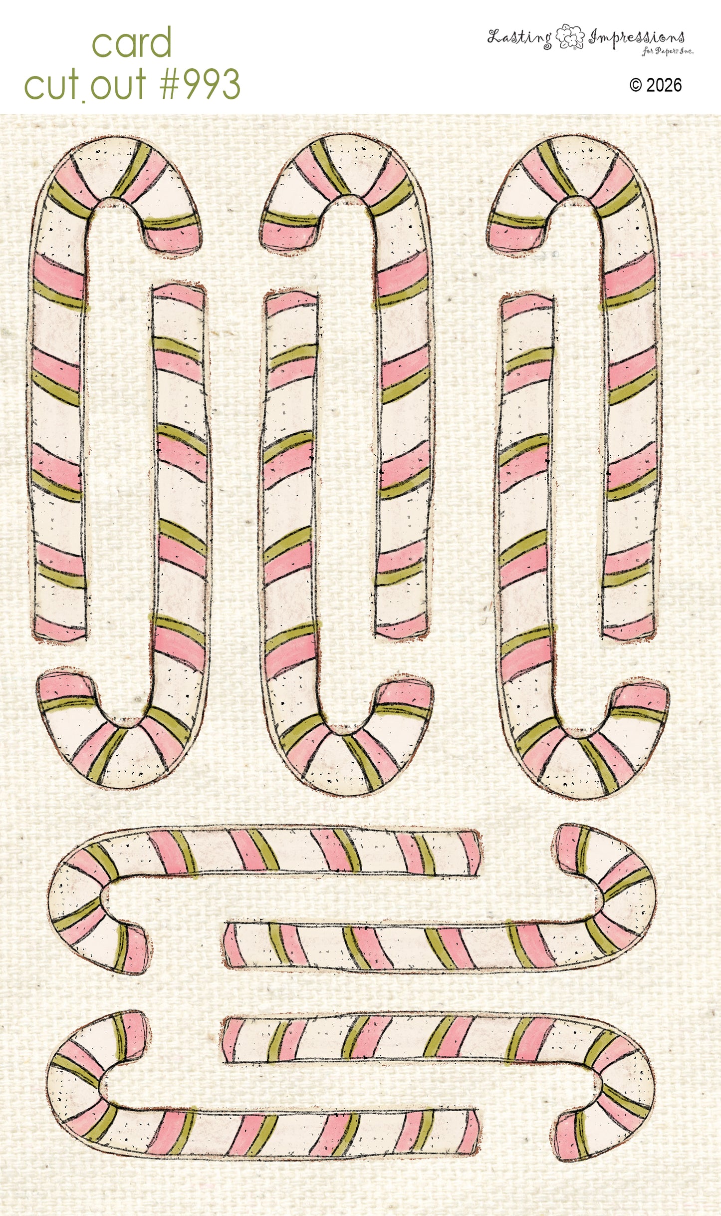 CCO 993 Card Cut Out 993 Cream & Pink Candy Canes (Copy)