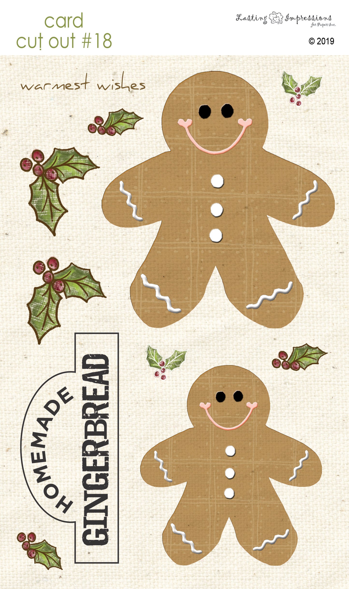 CCO18 - Card Cut Out #18 - Gingerbread Men on Natural Canvas