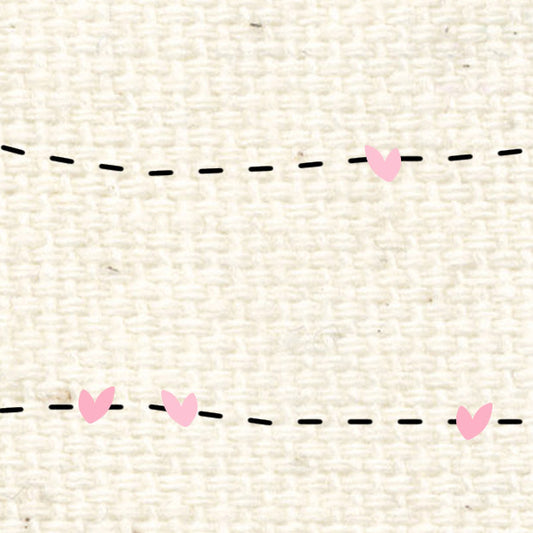 Pink Geranium Stitched Hearts Natural