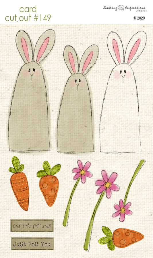 CCO149 Card Cut Out #149 - Bunnies, Carrots and Flowers