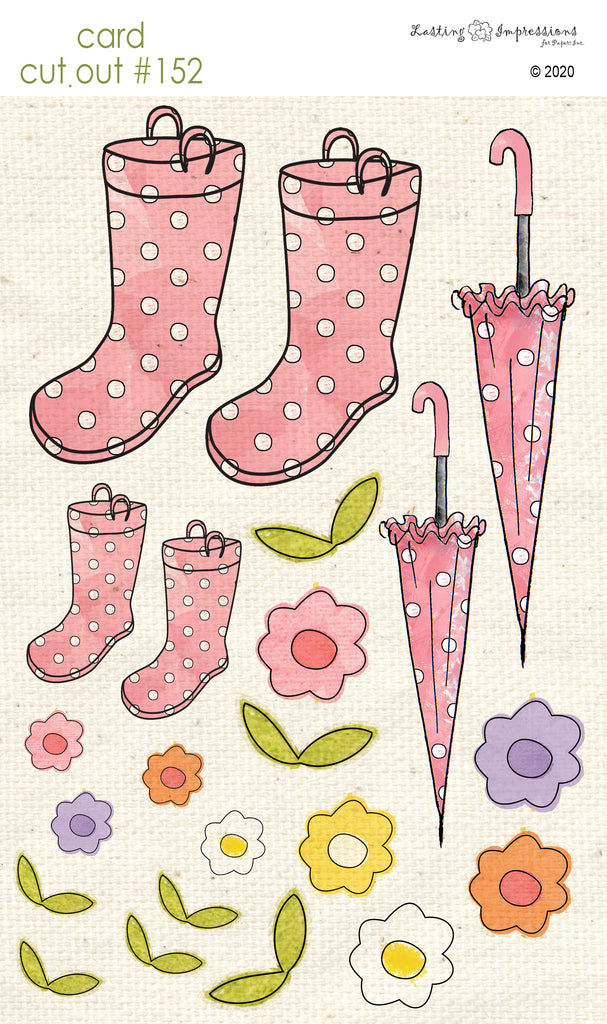 ********CCO152 Card Cut Out #152 -  Pink Geranium Rainboots