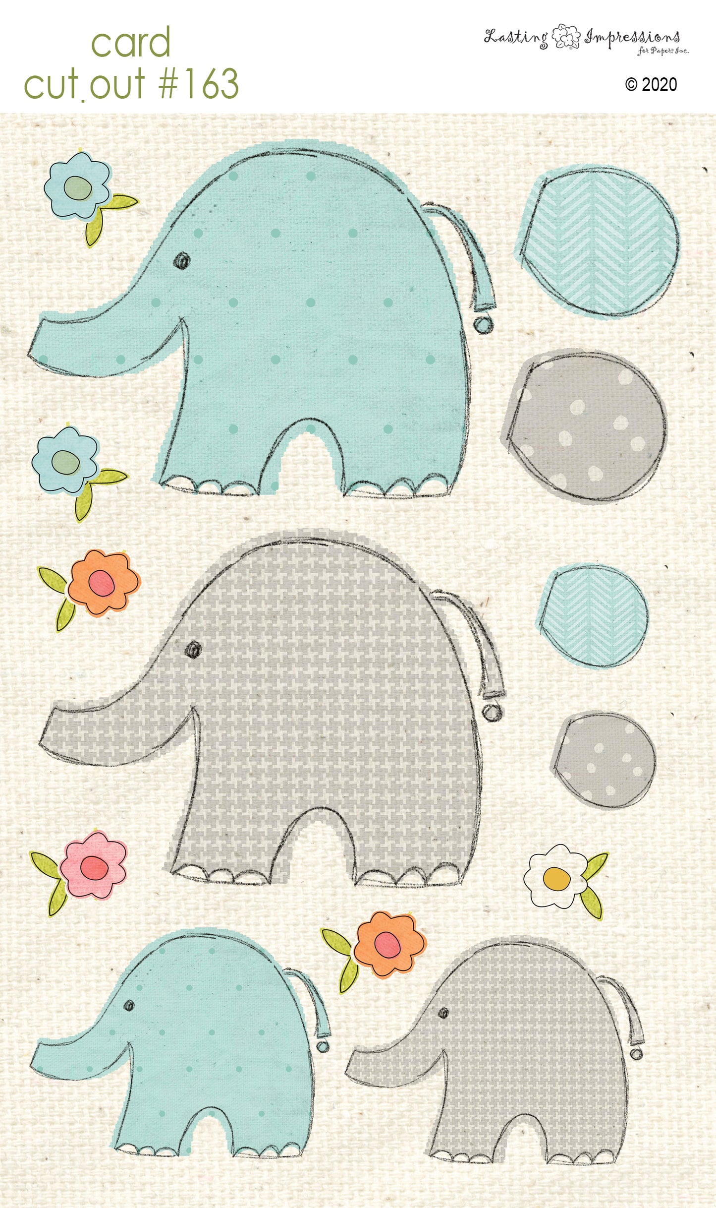 CCO163- Card Cut Out #163 Baby Elephant Sea Foam