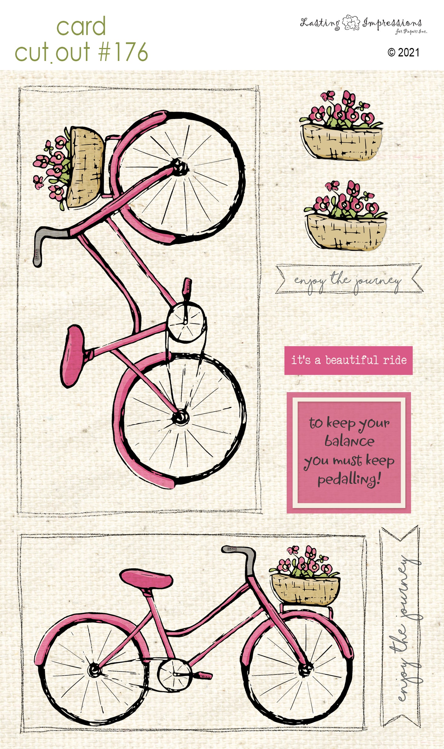 CCO176- Card Cut Out #176 Pink Cosmos Bicycle - Bike