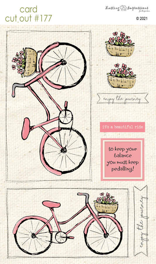 CCO177- Card Cut Out #177 Pink Geranium Bicycle - Bike