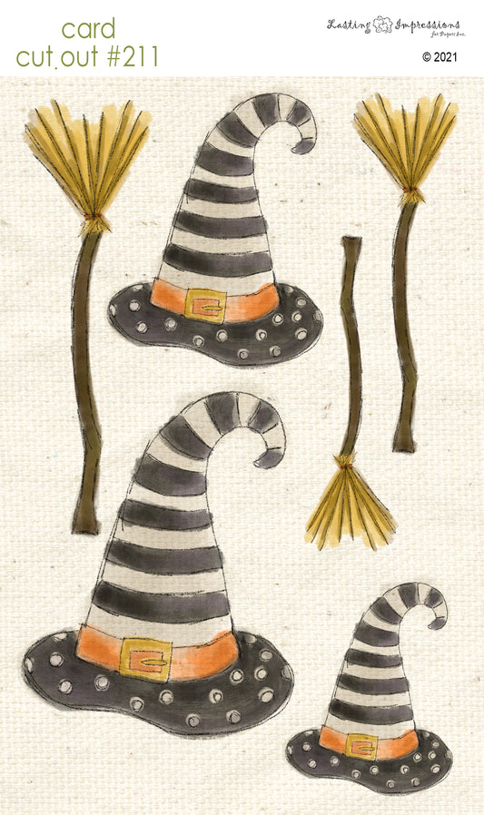 CCO 211 - Card Cut Out # 211 Striped witch hat and broom