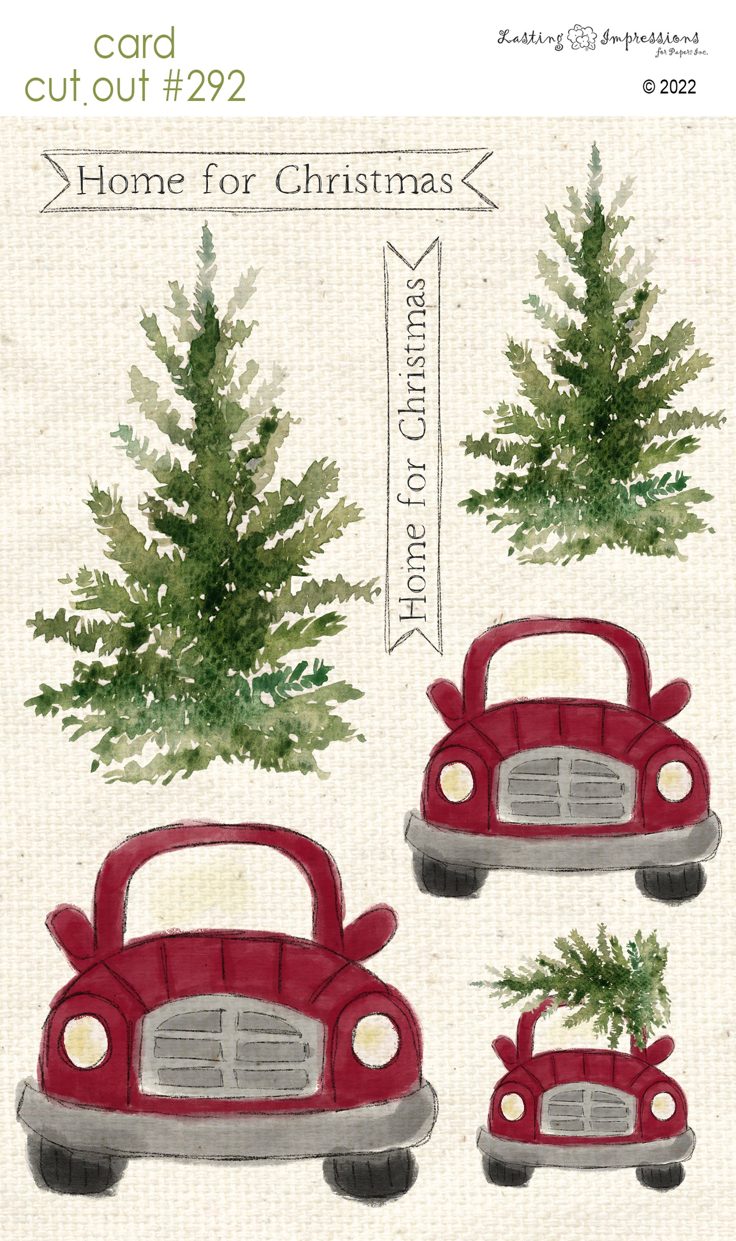 CCO 292 Card Cut Out #292 - Christmas Tree and Red Car Santa Hat