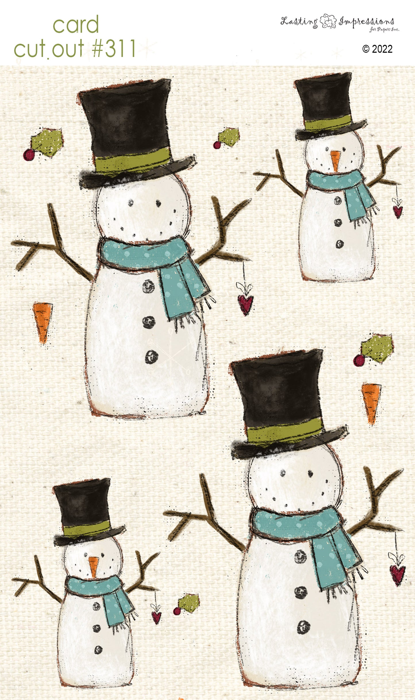 CCO 311 Card Cut Out #311 - Snowman Sea Foam Scarf