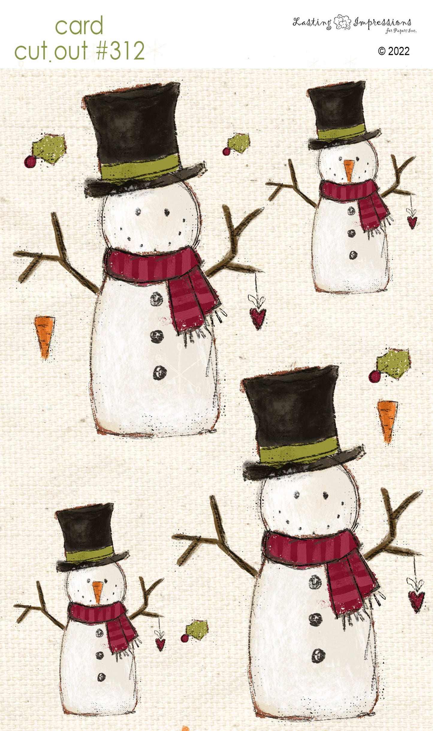 CCO 312 Card Cut Out #312 - Snowman Red Wagon Scarf