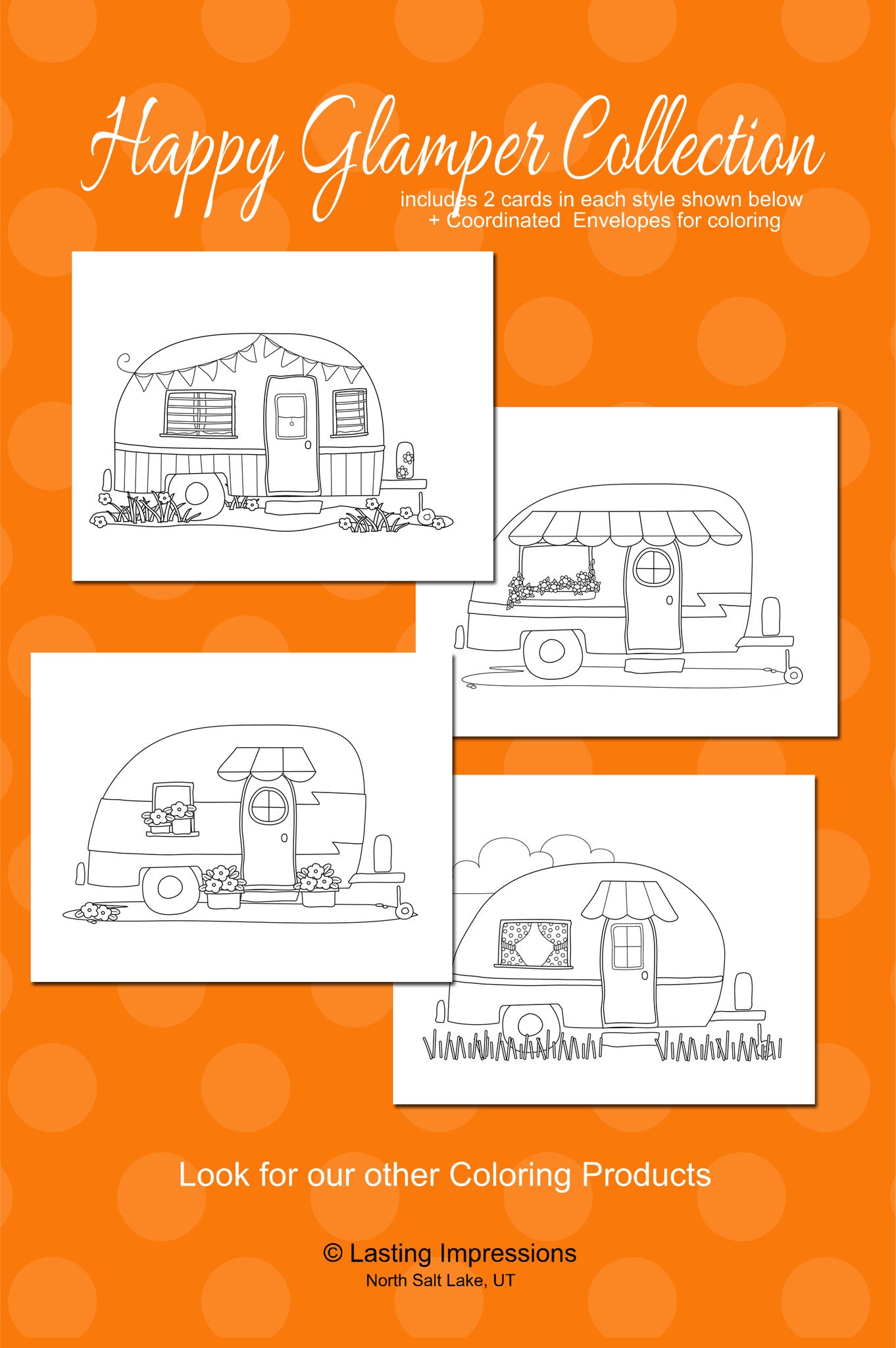 Happy Glamper - Cards & Envelopes for Coloring