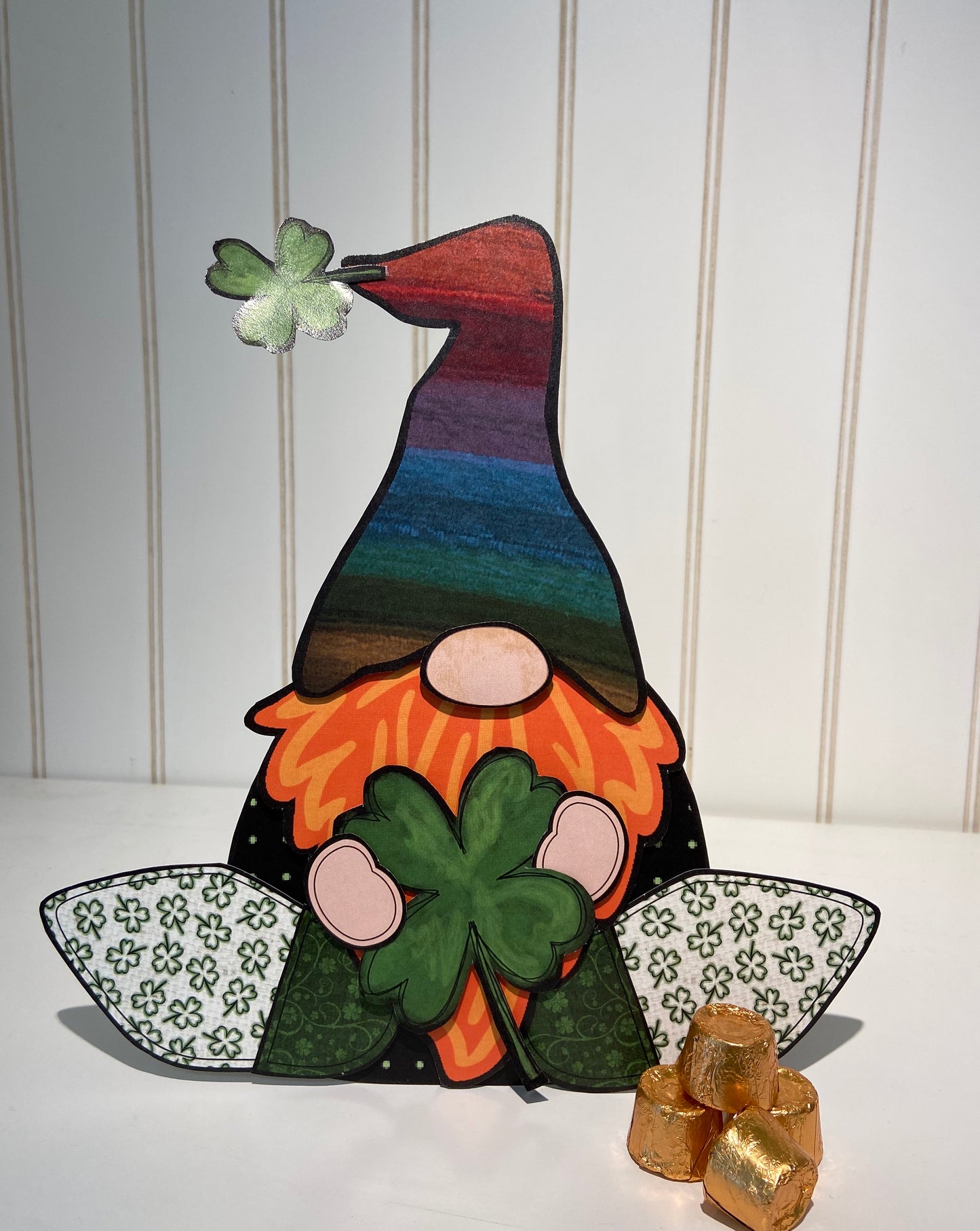 St. Patrick's Gnome on Black Canvas